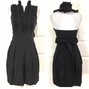 BCBGMaxAzria Black Ruffle Halter Dress w/ Bow , 6